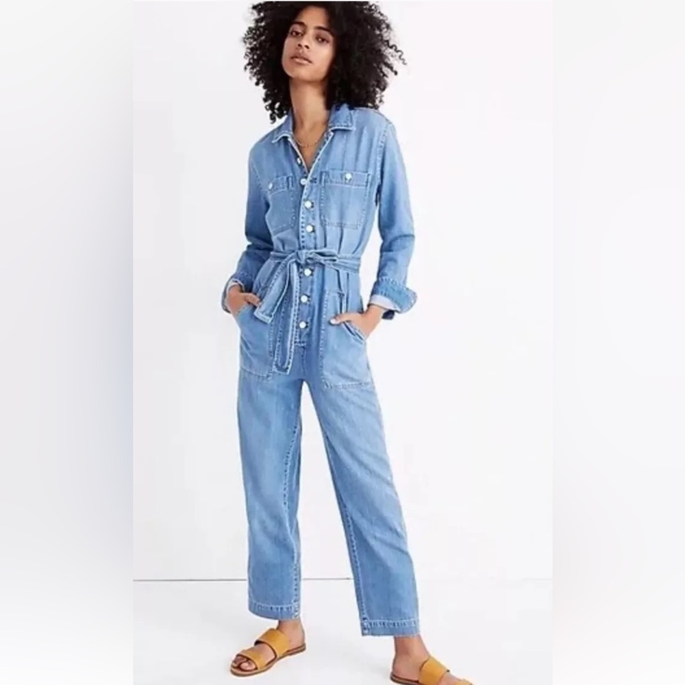 Madewell Denim Tie-Waist Jumpsuit In Cosgrove Wash Sz XXS